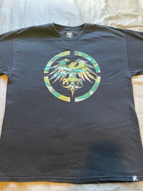 Black Graphic Men’s T-Shirt with Green Camo Emblem